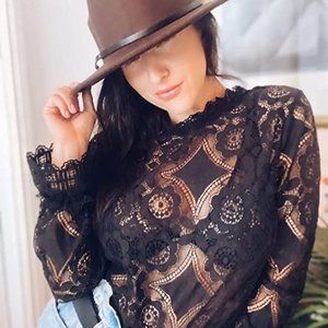 New Bohemian Black Lace Long Sleeve Blouse